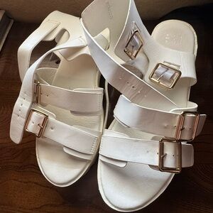White Women's Sandals with Buckle Straps